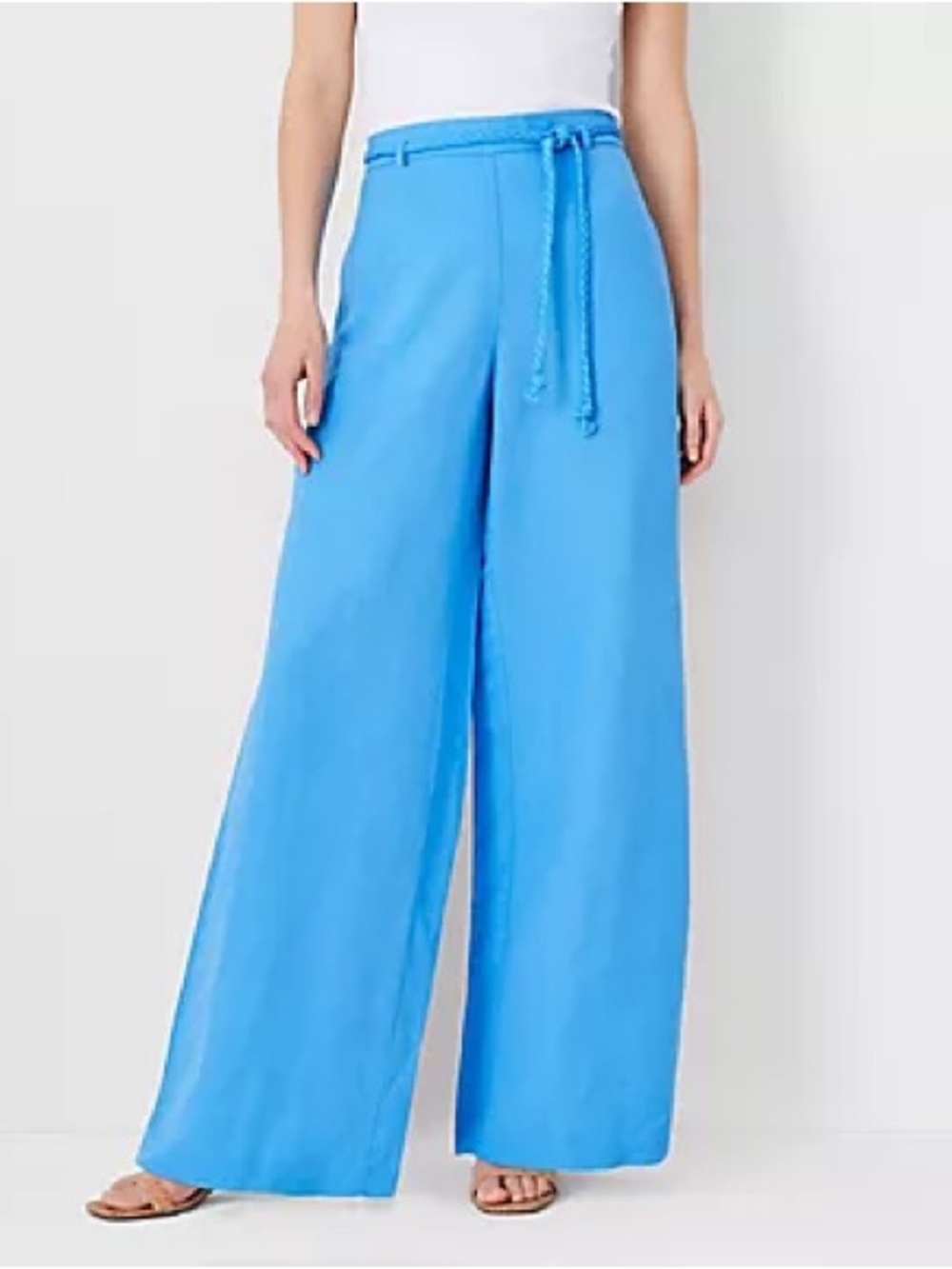 Ann Taylor Bright Blue Wide-Leg Pants linen blend